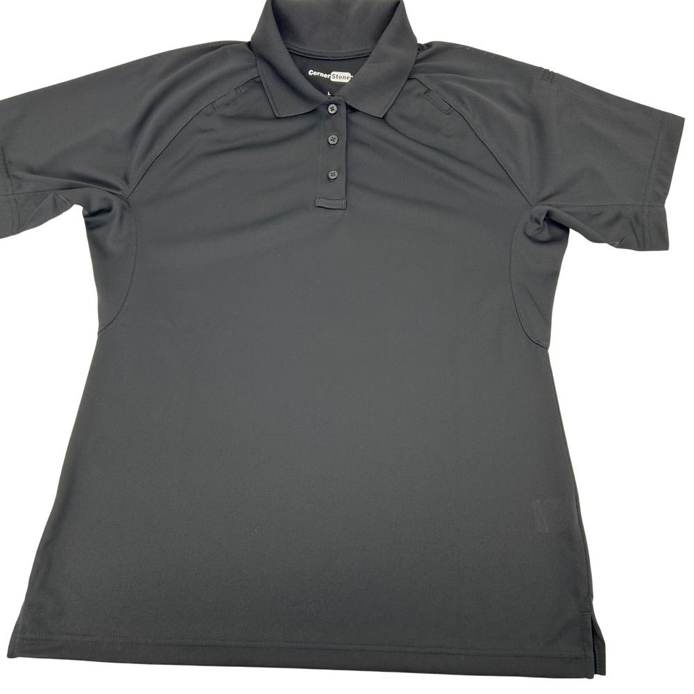 CornerStone Mens Tactical Polo Shirt Black Short Sleeve Mic Clips Size L CS410